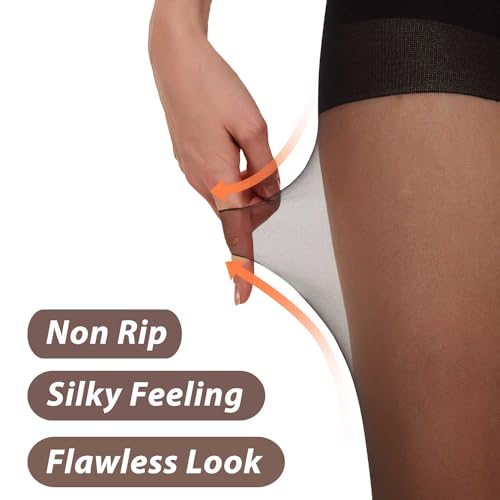 Citystl 3 Pairs Black Sheer Tights for Women - 20D Not Rip Control Top Pantyhose with Reinforced Toes - Resist Tears2