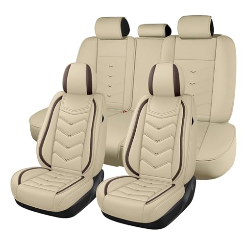 Image of Car Seat Cover for Jeep Wrangler 2000-2026, Seat Covers Full Set,Non-Slip Waterproof seat Cover,Wear-Resistant Nappa Leather car seat Covers. (Standard 5 Seats /Beign)