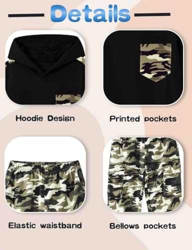 Image of mksodopy Boys Clothes Long Sleeve Hoodie and camouflage cargo pants Boy Outfits for 6-16 Years