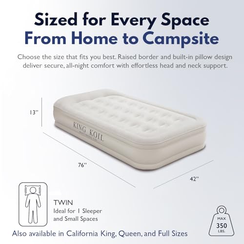Image of King Koil 13 inch Twin Air Mattress with Built-in High-Speed Pump - CNN Underscored Top Pick, Sleeps Like a Real Bed, Inflates in 2 Minutes, 300 lb Capacity for Guests, Camping, Home, 1-Year Warranty