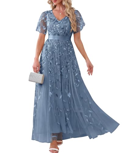 Image of Pinup Fashion Plus Size Formal Dresses - Evening Gowns Wedding Sequin Embroidery V-Neck Prom Long Dress