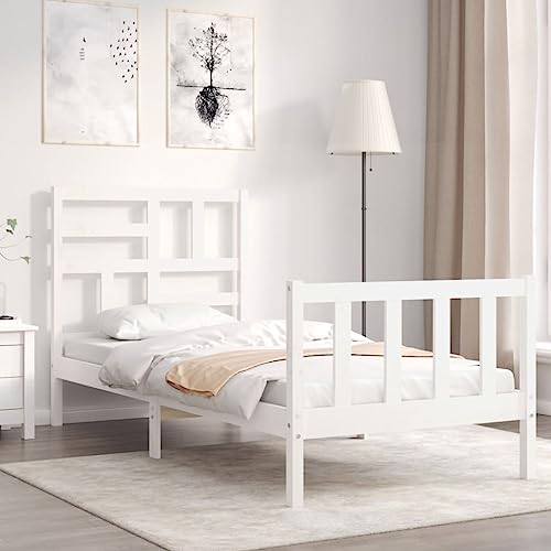 BaraSh Estructura de Cama Individual con cabecero Estructura Cama cabeceros Cama Base de Cama Madera Maciza Blanco - 3193037