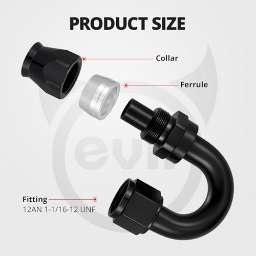 Image of EVIL ENERGY 12AN PTFE Hose End Fitting 180 Degree Black for PTFE Hose Only 4PCS