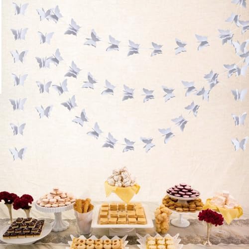 Image of BEISHIDA 5 Pieces White 3D Butterfly Paper Garland Hanging Decorative Banner for Home Ceiling Decor Birthday Party Baby Shower Wedding Theme Showcase Decoration Supplies Total 393 Inch Length