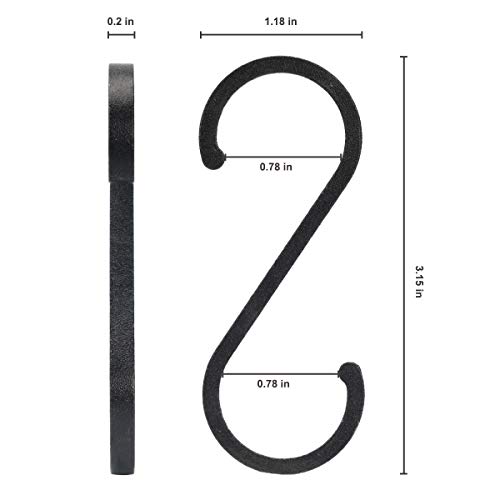 WINCANG 12 Pack S Hooks Black Aluminum S Shaped Hooks Heavy Duty Lightweight S Hanging Hangers Hooks for Pots, Pans,Plants, Cups, Bags,Clothes,Towels