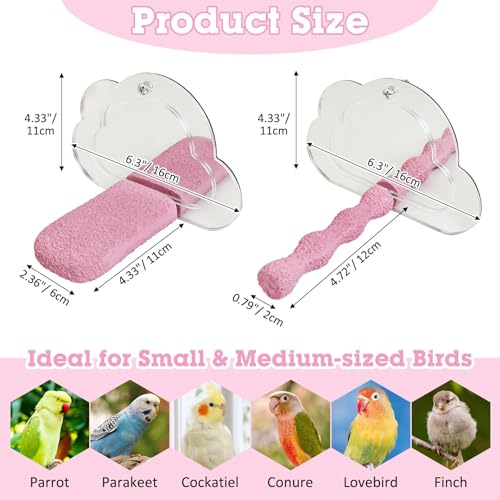 Image of PINVNBY 2 PCS Bird Perch with Mirror Resin Parakeet Perches Hanging Parrot Toys Interactive Bird Cage Accessories for Cockatiel Conure Lovebird Finch (Pink)
