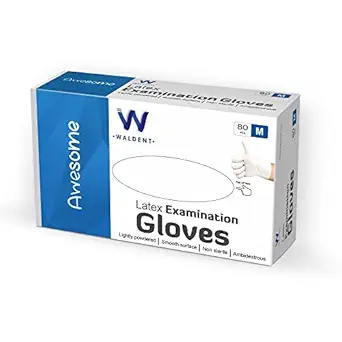 WALDENT Latex Premium Examination Gloves - Natural Latex, All-Purpose, Medical Grade, Powdered, Disposable - Medium, Pack of 1