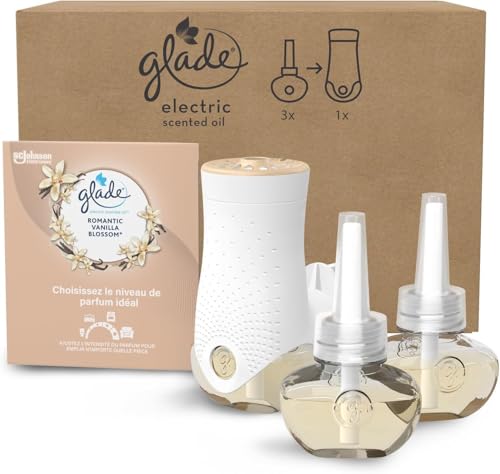 Glade Ambientador Eléctrico Líquido Regulable Vainilla, Dura Hasta 240 Días, con Aceites Esenciales, Pack 1 Difusor + 2 Recambios