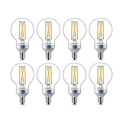 Philips LED Classic Glass Dimmable G16.5 Light Bulb: 500-Lumen, 2700-Kelvin, 5.5 Watt, T20 Certified, E12 Base, Warm Glow, 8-Pack