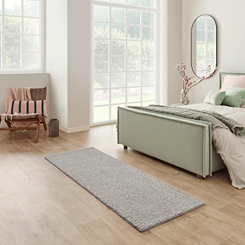 Carpet Studio Devotion Hochflor Teppich Läufer 67x180cm, Weicher Shaggy Flur Teppich Läufer, Schlaffzimmer, Wohnzimmer & Küche, Pflegeleicht, Geruchsneutral - Hellgrau Cover