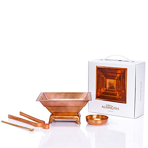 Image of Copper Havan Kund Set for Agnihotra, Havan &Daily Puja | Includes Copper kund, Stand, Tongs & Copper Bowl | Handmade Vedic Ritual kit