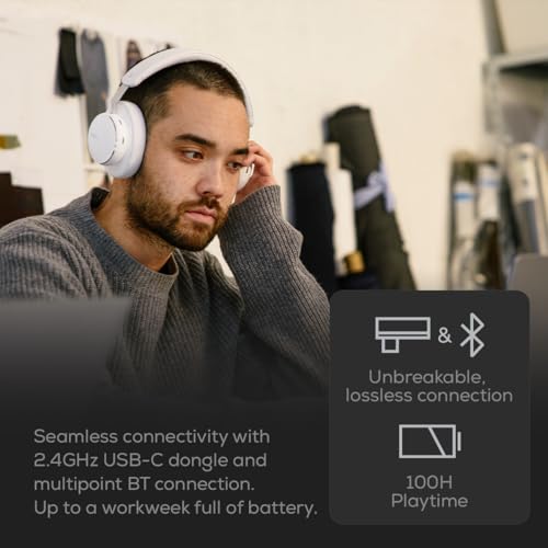 AKG N9 Hybrid Over-Ear Casque – Son cristallin sans Fil, True Adaptive Noise Cancelling, Qualité d’Appel certifiée Zoom, 100h d’autonomie, Bluetooth, USB-C, Blanc