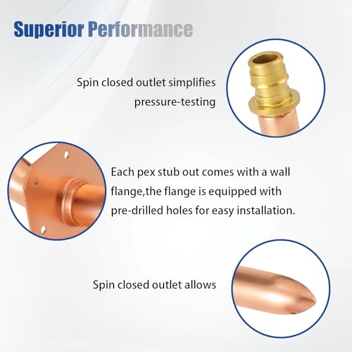 PLUMBINGMASTER Ccopper Stub Out Elbows with Wall Flange，F1960 Stub Out 1/2\"-6inch Lengh Easy to Install, Lead-Free Stub Out Elbows Adapted to Pex A Tubing（10pcs） - Thumbnail 3