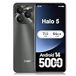 invens Halo 5 Mobile Phones SIM Free Unlocked Android 14 Smartphone with 6.52''HD+ Display, 5000mAh Battery,7GB+64GB/256GB,8MP+16MP Camera, 4G Dual Sim/Fingerprint/Face ID/GPS (Gray)