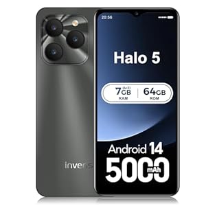 invens Halo 5 Mobile Phones SIM Free Unlocked Android 14 Smartphone with 6.52''HD+ Display, 5000mAh Battery,7GB+64GB/256GB,8MP+... Camera, 4G Dual Sim/Fingerprint/Face ID/GPS (Gray)