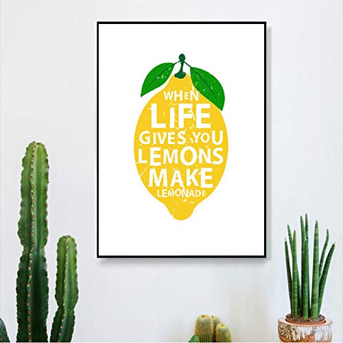 Toile cuisine citron affiche murale moderne 70x100cm et citations repas