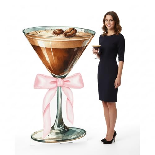 Image of AmazingSpark 4ft Martini Glass Cardboard Espresso Martini Cocktail Cutout Stand for Tiny Bit Older Birthday Bachelorette Wedding Party Decor