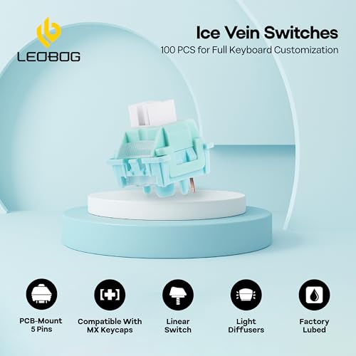 Image of MechLands LEOBOG Ice Vein 100 Pcs 42gf Linear Keyboard Switches, Pre-Lubed 5-Pin Switch with POM Stem, Light Diffuser for Mechanical Gaming Keyboard, Compatible with MX Keycaps