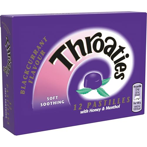 Throaties Blackcurrant Flavour Pastilles, Honey & Menthol, 12 Pastilles