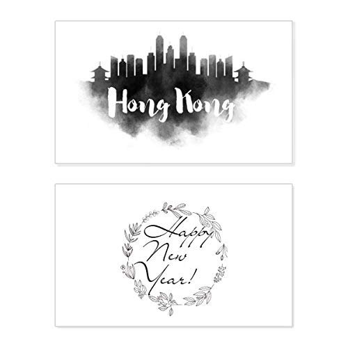 Tarjeta conmemorativa de año nuevo con ilustración de Hong Kong y dedicatoria de buenos deseos