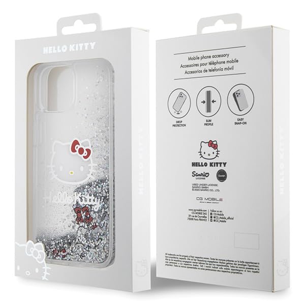 Hello Kitty HKHCP15SLIKHET etui do iPhone 15 6,1" srebrne hardcase Liquid Glitter Charms Kitty Head