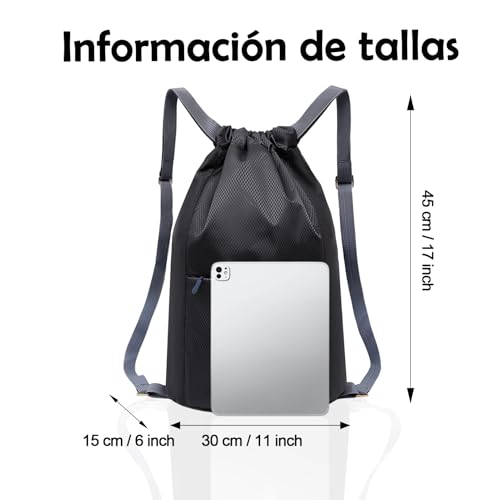Foatcox Bolsa de gimnasio impermeable con cordón, bolsa deportiva para mujer y hombre, mochila plegable con cordón de gran capacidad, bolsa con cordón para senderismo, camping, viajes y natación - imagen 2