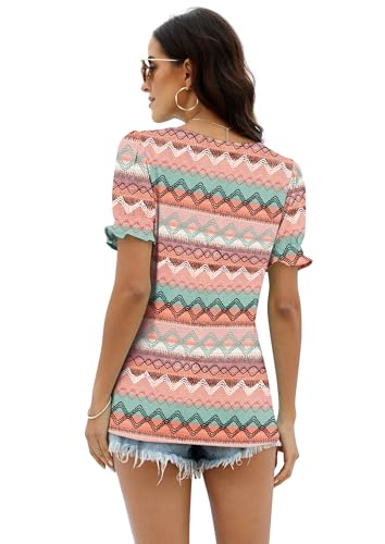 Image of WIHOLL Tops for Women Summer Casual Ruffle Trim Sleeve Square Neck T Shirts