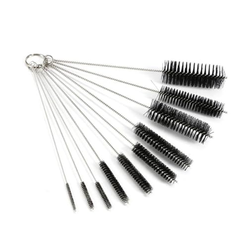 CHTME Juego de cepillos de limpieza, 10 unidades, pajita, cepillo de limpieza pequeño, tubo de ensayo de nailon, cepillo fino, cepillo para manguera de leche, limpiador de botellas, cepillo limpiador