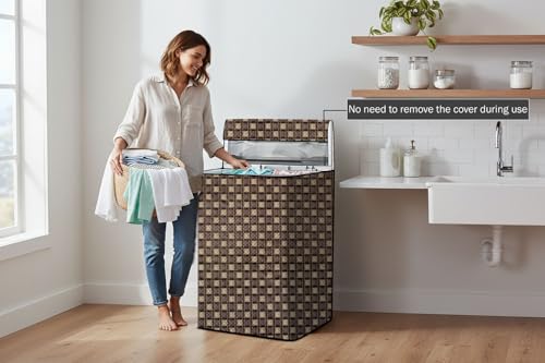 Image of Stylista Top Load Fully Automatic Washing Machine Cover Compatible for IFB 8 kg, 8.5 kg, 9 kg & 9.5 kg, Basketweave Pattern Brown