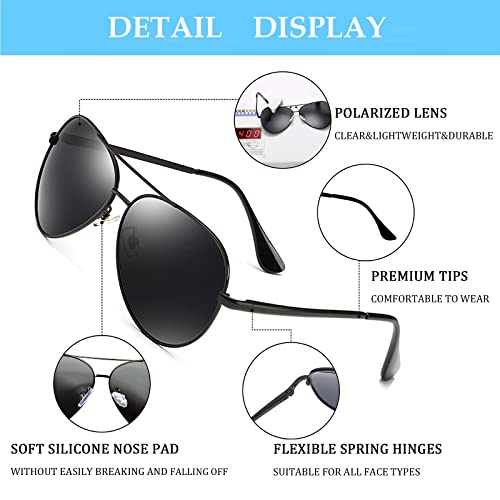 Aviator Sunglasses for Men Polarized Men's Sunglasses UV Protection 400 Metal Frame with Spring Hinges 62MM4