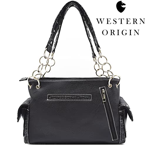 Punk Gothic Rock Metallic Skull Day of the Dead Floral Sugar Skull Leather Purse Women Handbag Shoulder Bag Wallet Set4