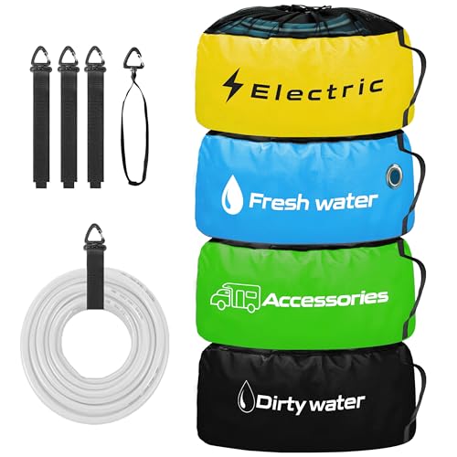 Image of CircleRoad RV Storage and Organization Bag 4 Pack Camper Waterproof RV Accessories Storage and Organizer Bags for Sewer Hoses, Fresh & Waste Water Hoses, Electrical Cords (black /blue /yellow /green)