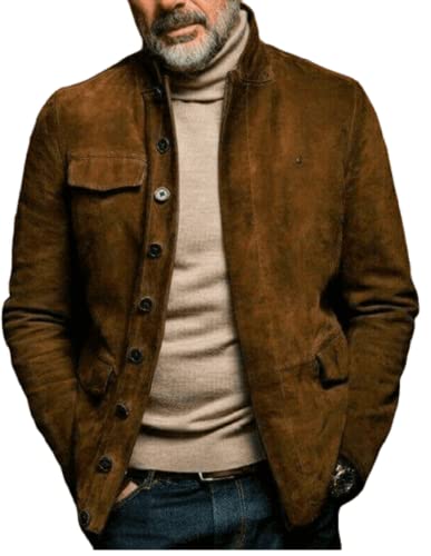 Negan Veste de moto en daim style motard, Marron - Cuir suédé, L Cover