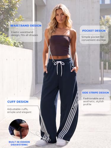 Image of EMMIOL Women's Y2K Baggy Barrel Striped Sweatpants High Waisted Wide Leg