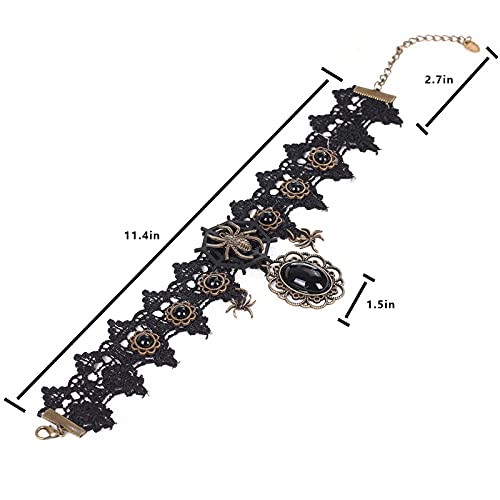 ZaH Halloween Spider Choker for Women Costume Vintage Lace Choker Necklace with Black Stone Pendant Gothic Punk Jewelry Accessory - Masquerade Anime Cosplay Party2