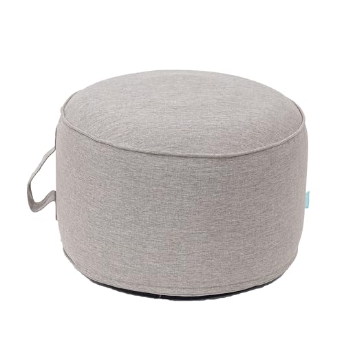 Image of QILLOWAY Inflatable Outdoor Ottoman for Patio, Waterproof Round Pouf, Inflatable Foot Rest, Outdoor Footstool for Poolside, Garden,Camping,All Tan,Grey