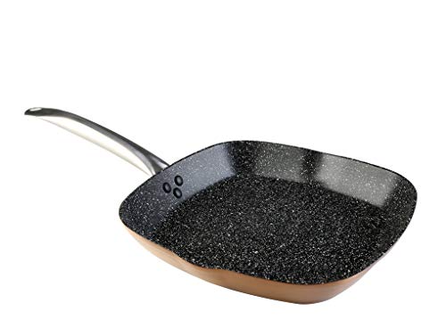Wecook! Professional Grill Asador Inducción Rayas 28 X 28Cm, Antiadherente Quantanium Ecológico Sin Pfoa, Aluminio Forjado, Mango Acero, Color Cobre, Apta Todas Las Cocinas Vitrocerámica, Gas