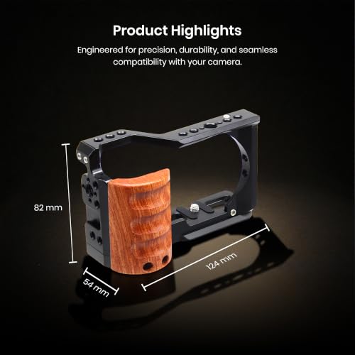 Image of Simpex Camera cage Compatible with ZV-E10 Black,Mount Accessories,NATO Rail and 1 /4″-20,Integrated Handgrip,Includes Arca Bottom Plate,Detachable Mounts