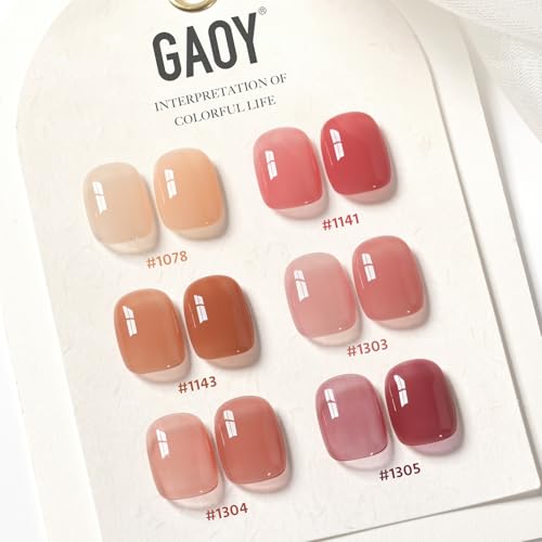 Image of GAOY Jelly Burgundy Gel Nail Polish Set, 6 Transparent Colors Red Pink Brown Nude Soak Off UV Light Cure Gel Polish Kit for Salon and Nail Art DIY at Home