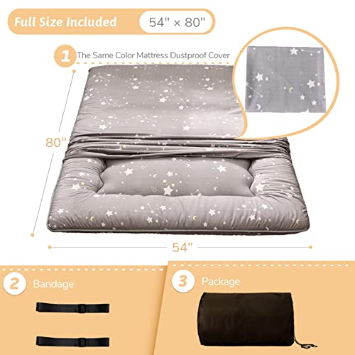Image of MAXYOYO Grey Constellation Japanese Futon Mattress, Tatami Mat Portable Camping Mat Kids Sleeping Pad Foldable Roll Up Floor Lounger Couch with Mattress Protector Full Size