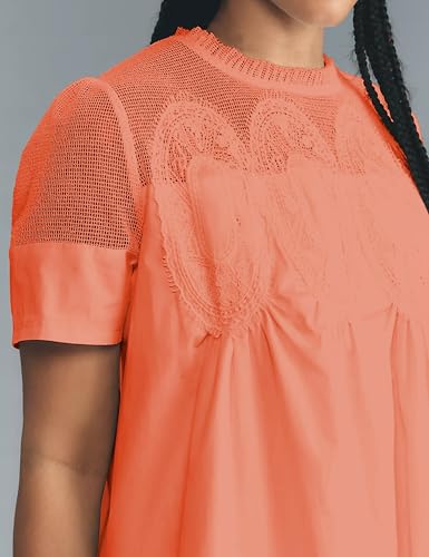 Image of Womens Summer Lace Mini Babydoll Dress Ruffled Collar Short Sleeve Loose Mesh Swing Elegant Flared Sundress