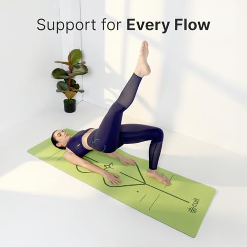 Image of CULT Yoga Mat for Woman, Man & Kids | 6mm Non-Toxic TPE Anti-Slip Exercise Mat for Home Gym Workout | Latex-Free Durable Cushioned Fitness Mats with Travel Strap (Seismic Green)