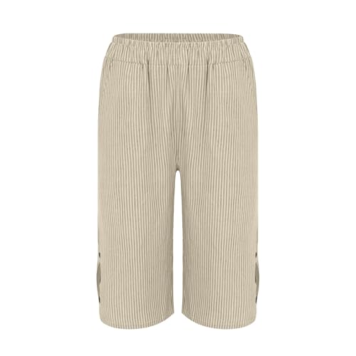 Pedal Pushers for Women Pull On Wide Leg Cotton Linen Casual Pants Solid Color High Waisted Shorts4