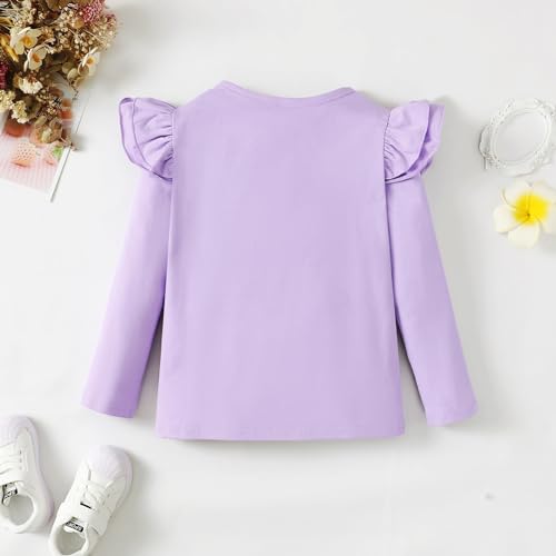 Image of Magic Park 1-14Y Toddler Ruffle T Shirt Girls Solid Color Blouse Kids Girl Short Long Sleeve Tops Casual Tee
