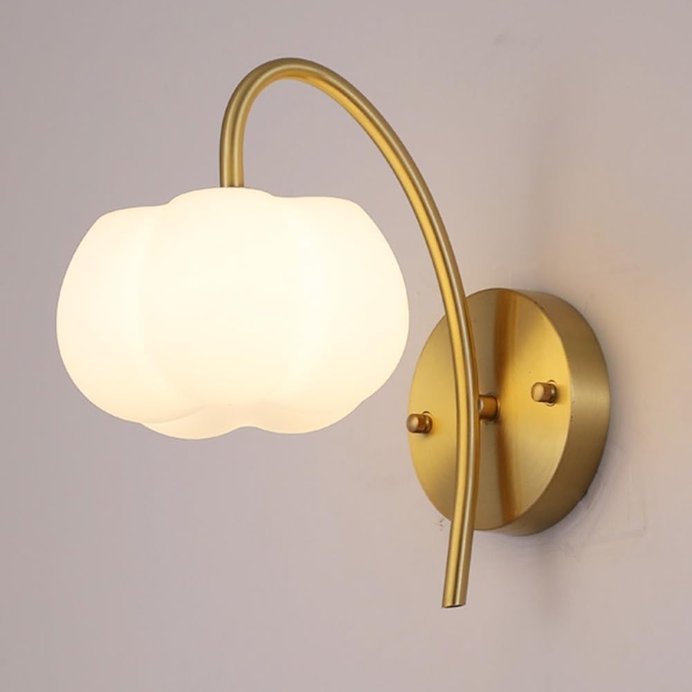 KBUUKYYXouy Wall Hanging Lamps Brass Wall Sconce French Wall Light with White Flower Shade Nordic Gold Aisle for Bedroom Living Room Balcony Stairs