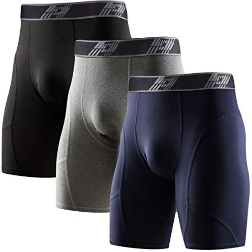 HOPLYNN Men's Long Compression Shorts Cool Dry Sports Tights Sports Undershorts Running Base Layer Shorts-Black/Grey/Navy-L