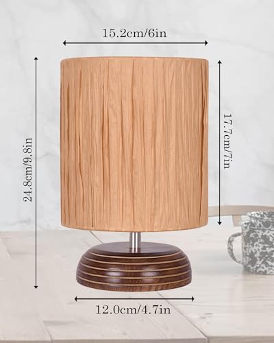 Image of Homesake Wooden Base Table Lamp with Fabric Drum Shade Livra | Warm Ambient Bedside Lamp for Bedroom, Living Room, Study, Office, Modern Classic Night Lamp Home Decor