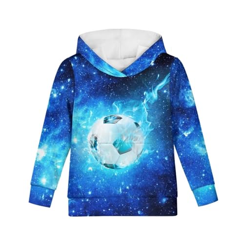 Boys Girls Hoodies 3D Printed Blue Fire Football Hooded Sweatshirts Casual Long Sleeve Galaxy Pullover with Pocket for 6-16 Years