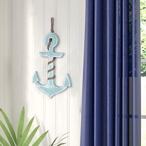 MyGift-Nautical-Wall-Decor-Living-Room-Decoration-Vintage-Aqua-Blue-Wooden-Anchor-with-Hanging-Rope-Accent 41ljJ8Zc61L