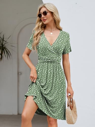 Image of Naggoo Womens Summer Dresses for Women 2026 Spring Floral Sundress Short Sleeve V Neck Wrap Dress with Pockets